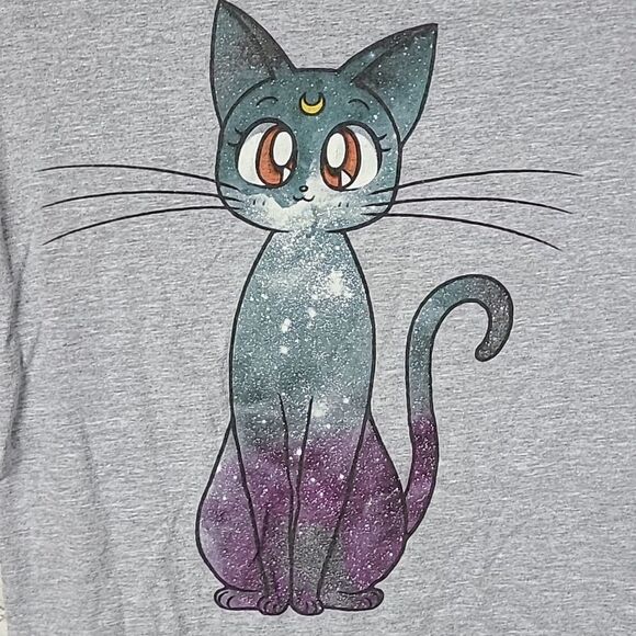 Sailor Moon Luna Cat🐈⬛ Hot Topic Gray Galaxy Kitty T-Shirt Graphic Tee Juniors - Picture 2 of 5